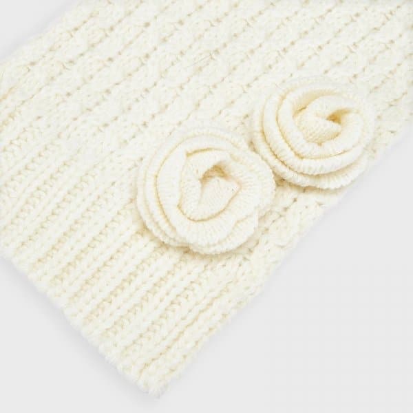 10-10897-090-800-5.jpg Σετ σκούφος και κασκόλ λουλούδι κορίτσι Εκρού - Image 2