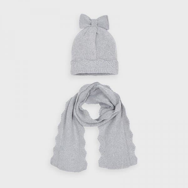 10-10898-012-800-4.jpg Σετ σκούφος και κασκόλ μεταλλιζέ κορίτσι Γκρι - Image 1