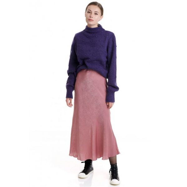 FBL002-106-14_DUSTY_ROSE_1 Μίντι Φούστα σε σατινέ ύφασμα - Image 1