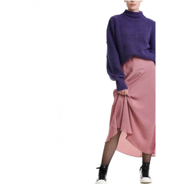 FBL002-106-14_DUSTY_ROSE_4 Μίντι Φούστα σε σατινέ ύφασμα - Image 2