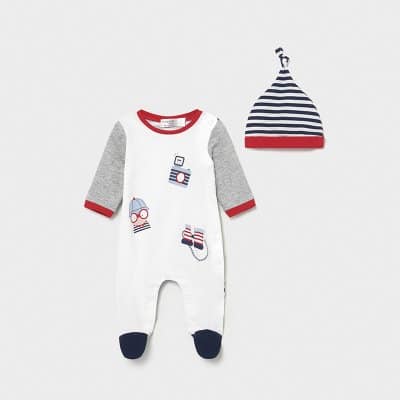 Πιτζαμάκι με σκούφο Νεογέννητο αγόρι Ασημί Σκούρο