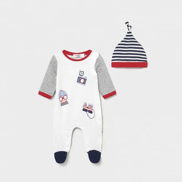 21-01632-010-800-4 Πιτζαμάκι με σκούφο Νεογέννητο αγόρι Ασημί Σκούρο - Image 1