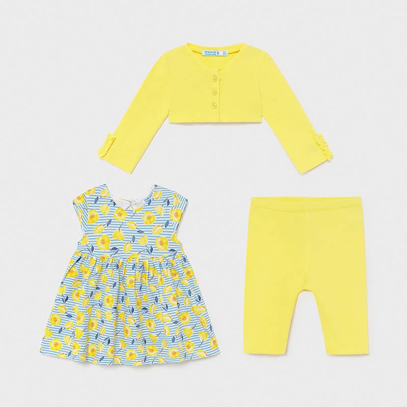 Σετ κολάν φόρεμα ζακέτα baby κορίτσι Κίτρινο - Emporio Shop