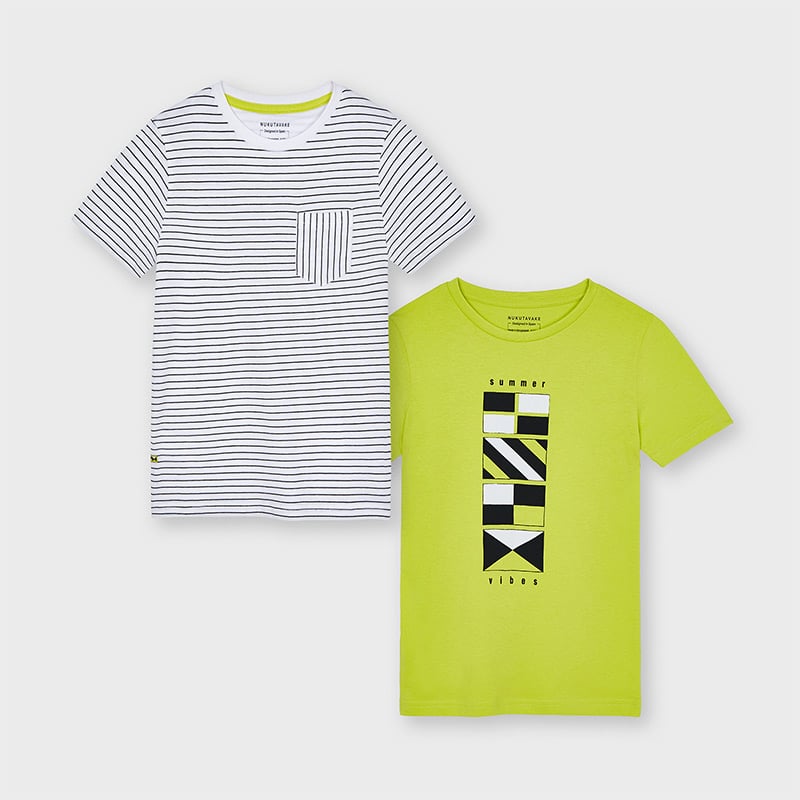 Σετ 2 μπλούζες κοντομάνικες σχέδιο και ρίγες αγόρι Λευκό - Emporio Shop