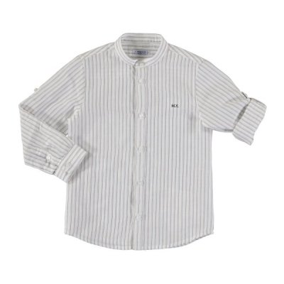 Πουκάμισο μακρυμάνικο λινό ριγέ Πορτοκαλί