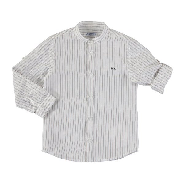 3124-92 Πουκάμισο μακρυμάνικο λινό ριγέ Πορτοκαλί - Image 1