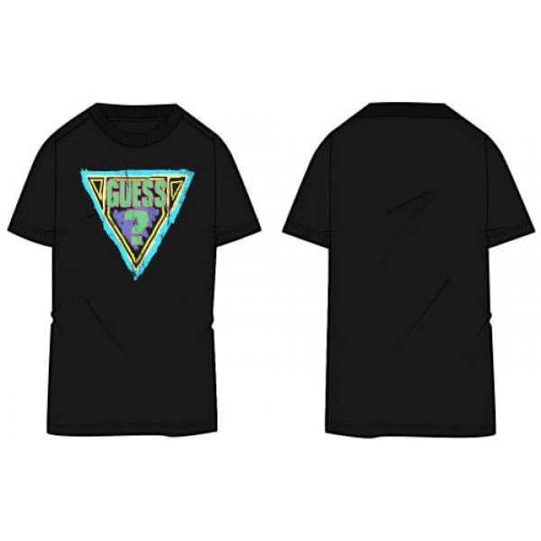 Ανδρική Μπλούζα Guess Brushed Triangle Cn sS Tee Μαύρο - Image 2