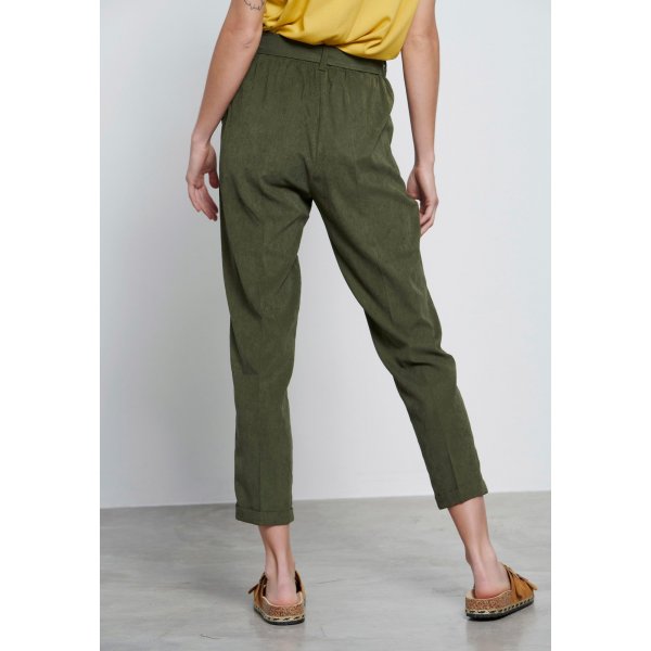 FBL003-120-02_BRONZE_GREEN_4 Γυναικείο Παντελόνι με λάστιχο στη μέση και ζώνη Πράσινο - Image 4