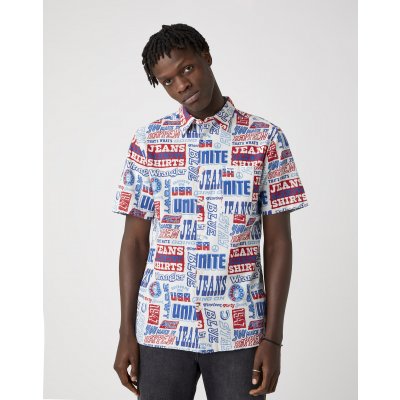 Ανδρικό πουκάμισο Κοντομάνικο Wrangler Relaxed Text Mania Λευκό