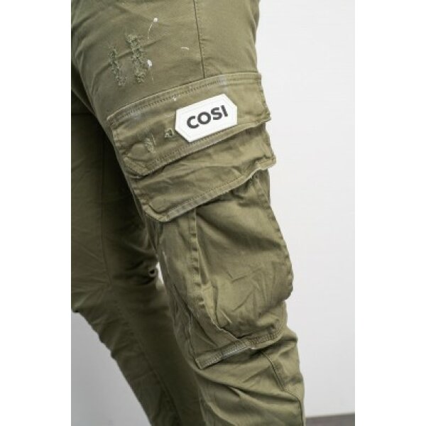 trousers-cassano-khaki (3) Ανδρικό Παντελόνι cargo Cozi CASSANO KHAKI Slim fit with splashes Χακί - Image 3