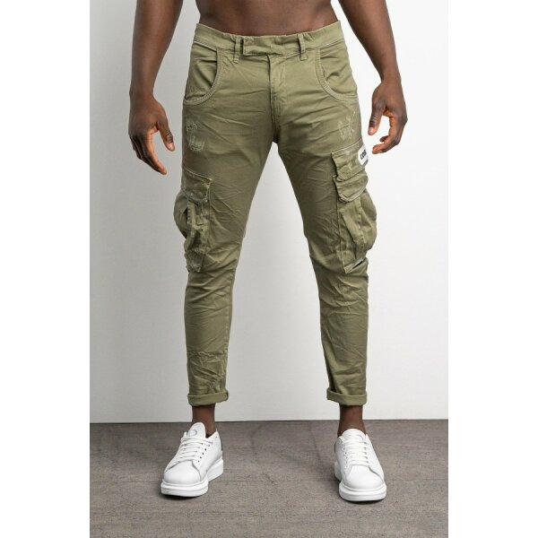 trousers-cassano-khaki Ανδρικό Παντελόνι cargo Cozi CASSANO KHAKI Slim fit with splashes Χακί - Image 6