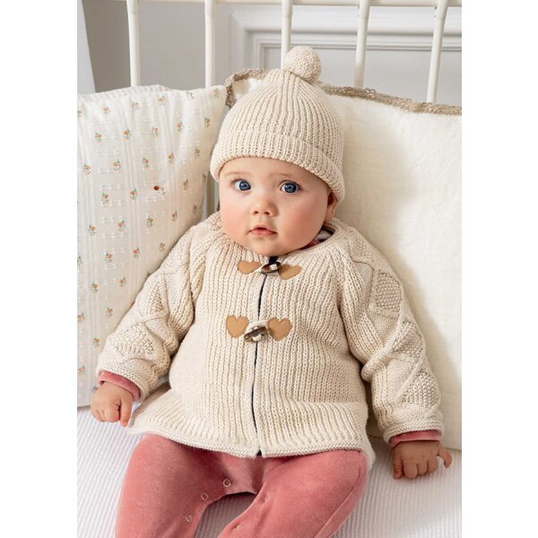 11-02365-032-L-1 Ζακέτα πλεκτή με σκούφο Νεογέννητο κορίτσι Εκρού - Image 1