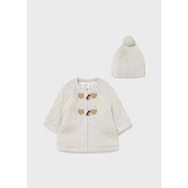 Ζακέτα πλεκτή με σκούφο Νεογέννητο κορίτσι Εκρού - Image 2