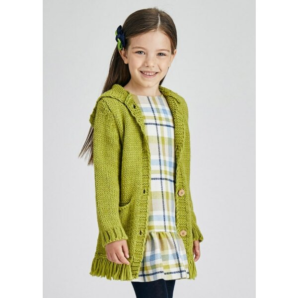 11-04378-069-L-2 Ζακέτα πλεκτή κρόσσια Κορίτσι 2 έως 9 ετών Πράσινη - Image 1