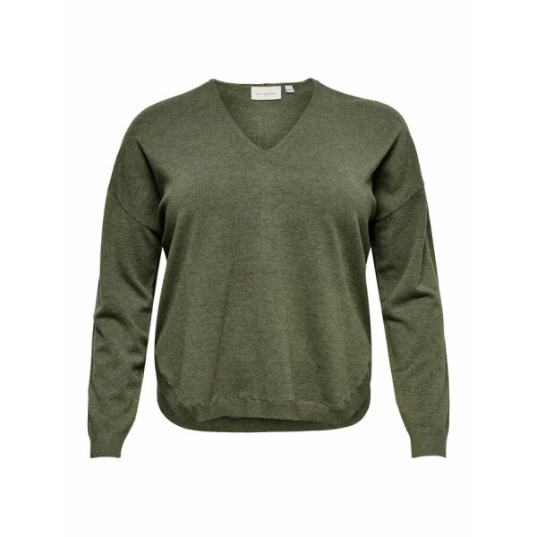 ΜΠΛΟΥΖΑ ΠΛΕΧΤΗ PLUS SIZE CURVY V-NECK ONLY CARMAKOMA ΧΑΚΙ - Image 2