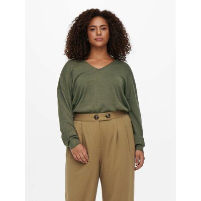 ΜΠΛΟΥΖΑ ΠΛΕΧΤΗ PLUS SIZE CURVY V-NECK ONLY CARMAKOMA ΧΑΚΙ