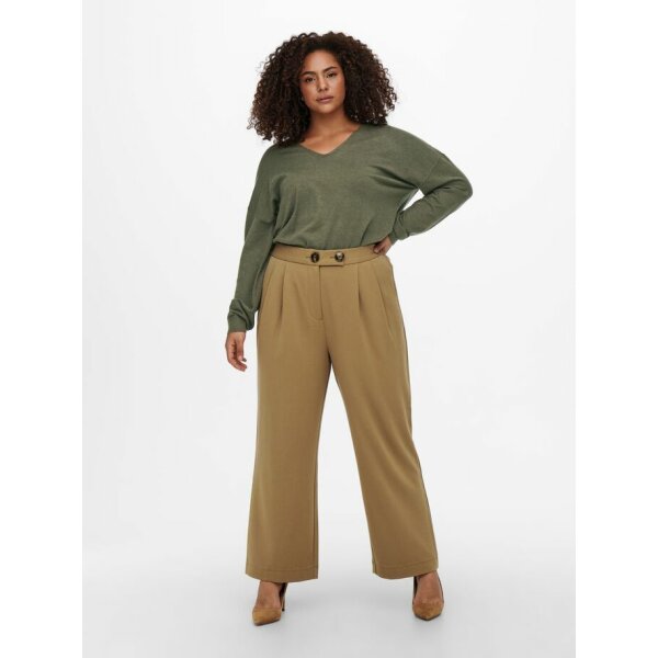 ΜΠΛΟΥΖΑ ΠΛΕΧΤΗ PLUS SIZE CURVY V-NECK ONLY CARMAKOMA ΧΑΚΙ - Image 5