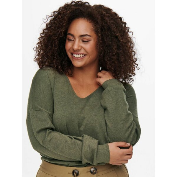 ΜΠΛΟΥΖΑ ΠΛΕΧΤΗ PLUS SIZE CURVY V-NECK ONLY CARMAKOMA ΧΑΚΙ - Image 6