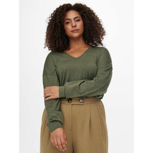 ΜΠΛΟΥΖΑ ΠΛΕΧΤΗ PLUS SIZE CURVY V-NECK ONLY CARMAKOMA ΧΑΚΙ - Image 7