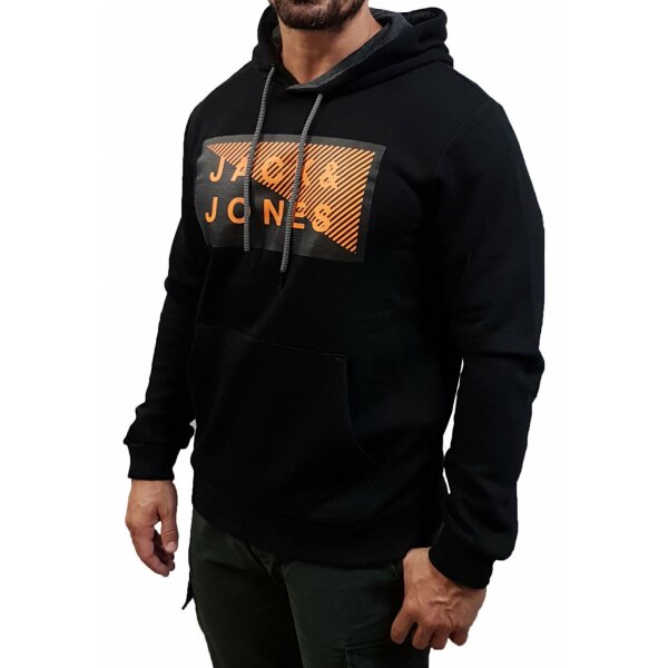 jackjones-12195903-jco-shawn-sweat-hood-black-slim-fit-φούτερ (1) Ανδρικό Φούτερ με Κουκούλα Jack & jones Plus Size 12199276 Μαύρο - Image 3