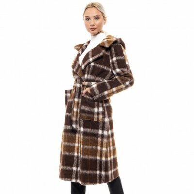 Biston fashion Γυναικείο Μακρύ Παλτό Καρώ