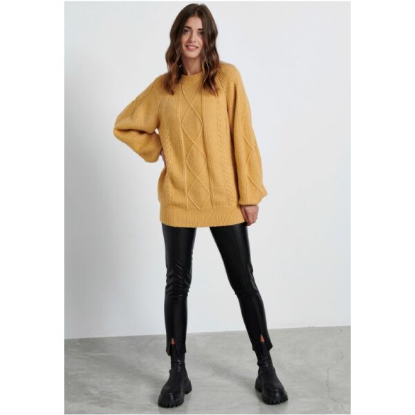 FBL004-122-09_HONEY_YELLOW_1 Γυναικεία πλεκτή μπλούζα FUNKY BUDDHA Κίτρινο - Image 1