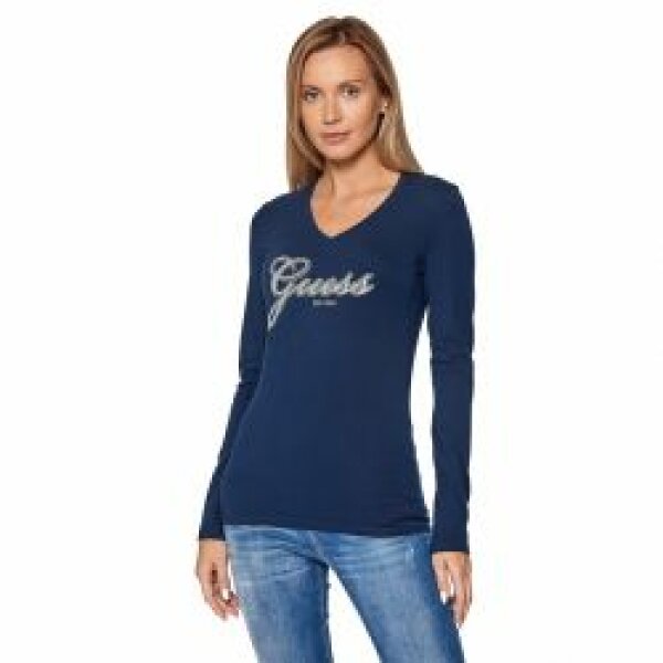 -guess-ls-vn-iradi-tee-secret-blue Μπλούζα Μακρυμάνικη Με V, Μπλε Guess - Image 1
