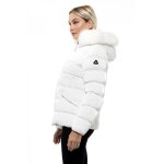 Biston Κοντό Γυναικείο Puffer Μπουφάν με Γούνινη Κουκούλα Λευκό 46-101-081 - Image 2