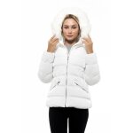 Biston Κοντό Γυναικείο Puffer Μπουφάν με Γούνινη Κουκούλα Λευκό 46-101-081 - Image 4