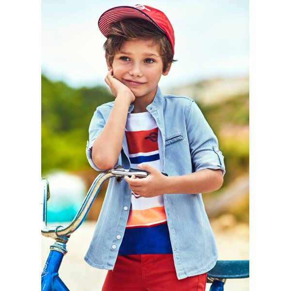 Πουκάμισο μακρυμάνικο τζιν γιακάς μαο αγόρι 22-03124-073 - Image 1