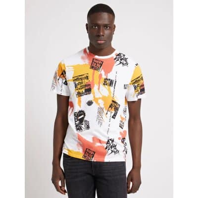 Ανδρική Μπλούζα GUESS PM2GI29K9RM1 PAINT SPLATTER Λευκό