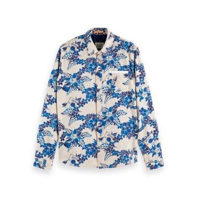 Ανδρικό Πουκάμισο SCOTCH & SODA 165902 PRINTED ORGANIC POPLIN Λευκό