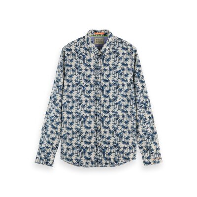 Ανδρικό Πουκάμισο SCOTCH & SODA 166008 PRINTED POPLIN Λευκό Μπλέ