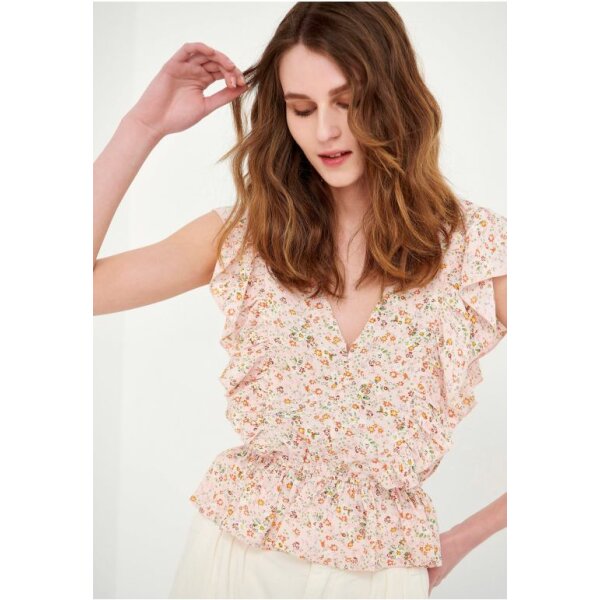 FBL005-123-17_SOFT_PINK_1 Εμπριμέ τοπ με V Λαιμόκοψη  Ρόζ FUNKY BUDDHA FBL005-123-17 - Image 1