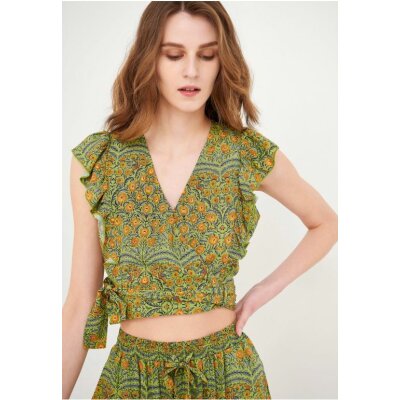 Εμπριμέ τοπ με λαιμόκοψη V Πράσινο FUNKY BUDDHA FBL005-131-17