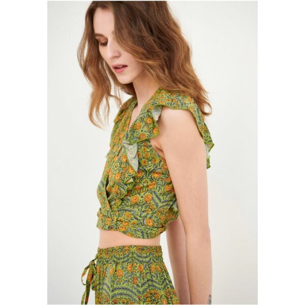 Εμπριμέ τοπ με λαιμόκοψη V Πράσινο  FUNKY BUDDHA FBL005-131-17 - Image 2