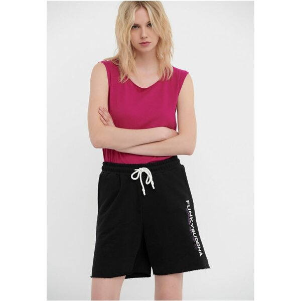 FBL005-100-03_BLACK_1 Αθλητική βερμούδα με Funky Buddha κέντημα Μαύρη FBL005-100-03 - Image 1