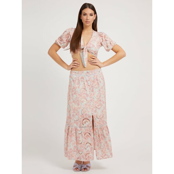 W2GD44WEJV0-P61J-ALT1 Μακριά φούστα με δαντέλα sangallo Guess Multi Pink W2GD44WEJV0 - Image 3