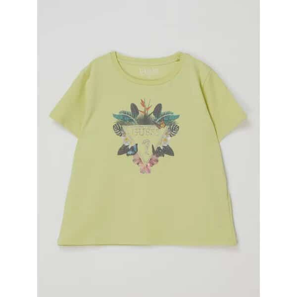guess-t-shirt-mit-strasssteinen-hellgelb_1509763,9436a8,450x600 (1) Μπλούζα για Κορίτσι με τριγωνικό  logo  Λάιμ  GUESS - Image 1