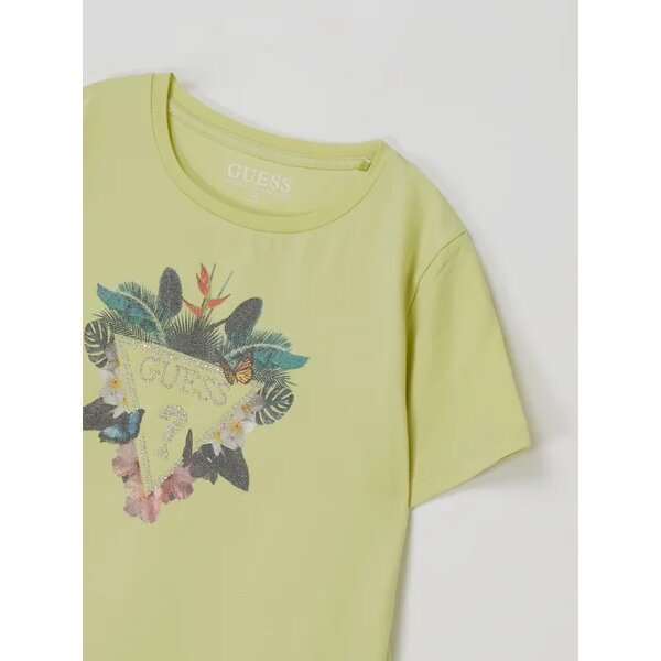 guess-t-shirt-mit-strasssteinen-hellgelb_1509763,c59b32,450x600 Μπλούζα για Κορίτσι με τριγωνικό  logo  Λάιμ  GUESS - Image 2