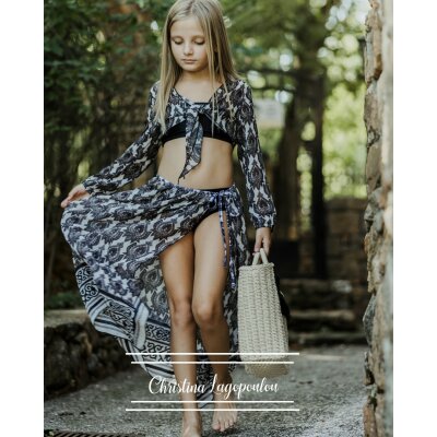 Σετ πουκαμίσα all-over με φούστα παρεό λευκό-μαύρο CL22-075D CHRISTINA LAGOPOULOU