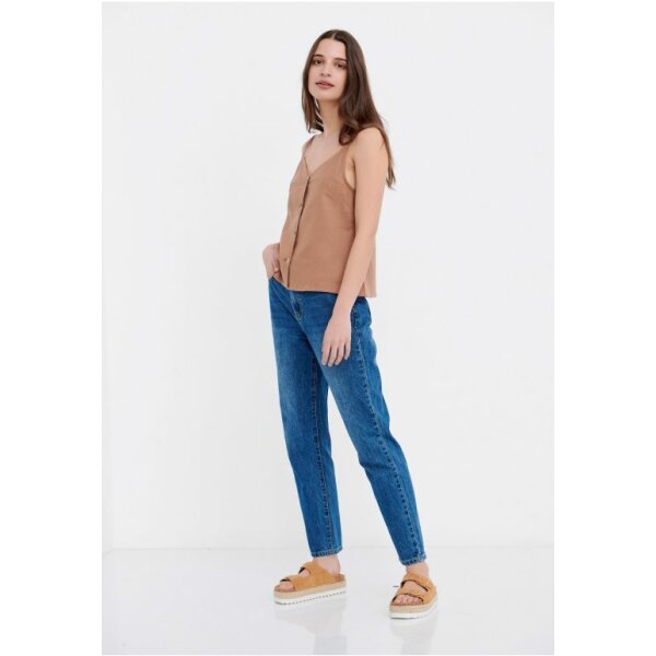 FBL005-102-17_BROWNIE_2 Μονόχρωμο τοπ με λινό Καφέ FBL005-102-17 - Image 2