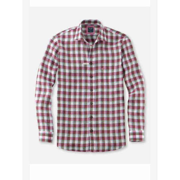 fixedratio_20220511151519_324397de Ανδρικό Πουκάμισο OLYMP CASUAL Lino 41061495 Καρό Ροζ - Image 1