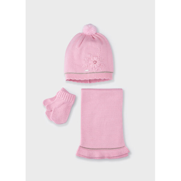 Σέτ σκούφος κασκόλ λουλούδι Ροζ 12-10280-063 - Image 1