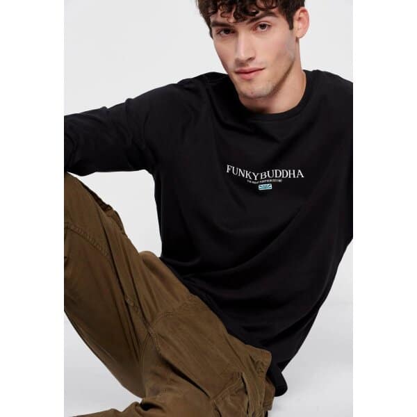 Ανδρική Μπλούζα Μακρυμάνικη  FUNKY BUDDHA FBM006-001-07 Μαύρο - Image 3