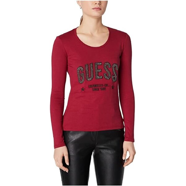 T-shirt με λογότυπο με στρας Μπορντώ Guess W2BI40I3Z13 - Image 1
