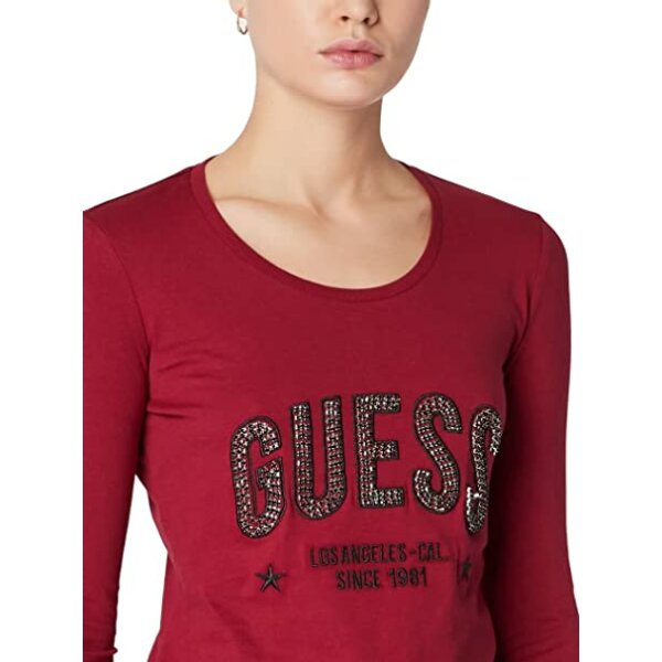 T-shirt με λογότυπο με στρας Μπορντώ Guess W2BI40I3Z13 - Image 2