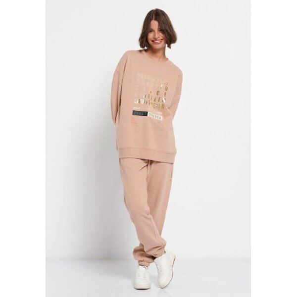 Loose fit φούτερ με τύπωμα κειμένου Μπεζ Funky Buddha FBL006-113-06 - Image 2