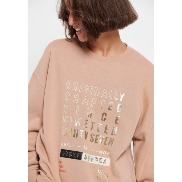 Loose fit φούτερ με τύπωμα κειμένου Μπεζ Funky Buddha FBL006-113-06 - Image 3