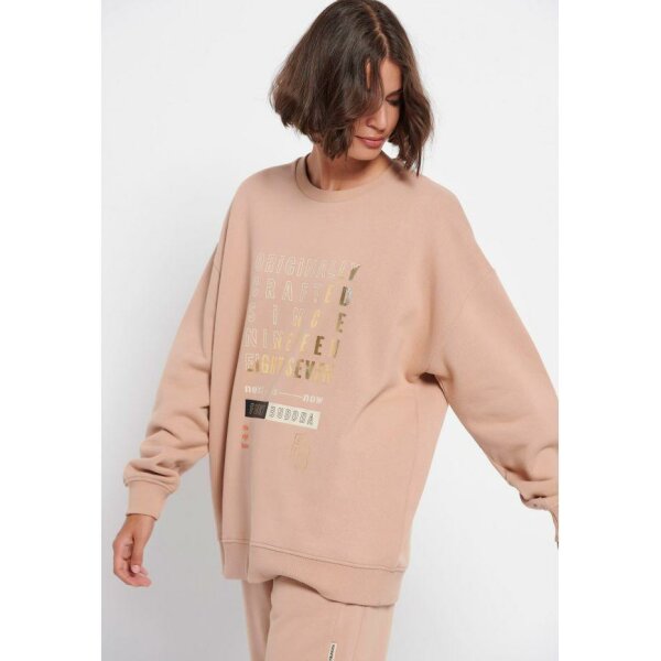 Loose fit φούτερ με τύπωμα κειμένου Μπεζ Funky Buddha FBL006-113-06 - Image 5